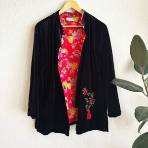 Velvet Embroidered Jacket M/L? Asian Inspired Mid Length Black Boho Hippie Art